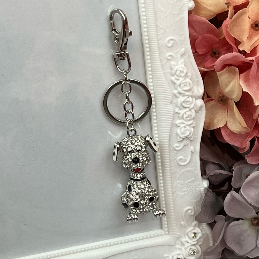 Cute Crystal Dalmatian Puppy Dog Keychain Charm - Picture 5 of 14